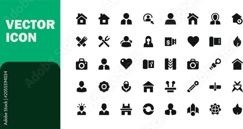 Set of minimalist black business and lifestyle vector UI icons