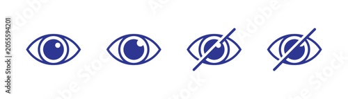 Outline vector illustration show or hide symbols for password security. Graphic eye open and close icon on white background.