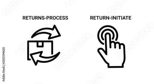 Returns process and initiate return digital interaction symbols with initiate ecommerce shopping consumer management logistics shipment interface application transaction customer