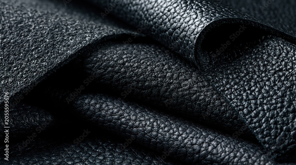 Obraz premium Folded Black Leather Texture Closeup