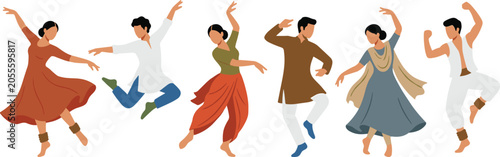 Fotografie Traditional dance vector illustration showing six performers in colorful cultura