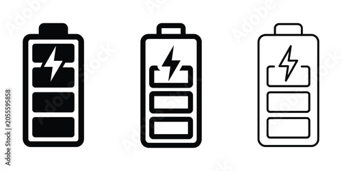 Battery status icon silhouette vector outline and line art