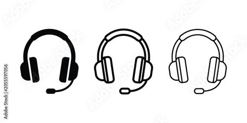 Customer support headset icon silhouette vector outline and line art