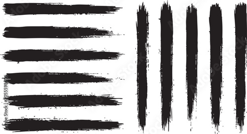 Tableau sur toile Abstract brushstroke patterns bold black strokes on white background for graphic