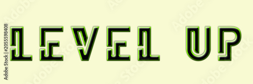 3D Sharp Geometric LEVEL UP Text Effect with Green Bevel Isolated on Light Background