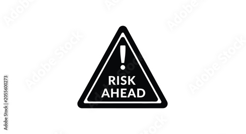Fotografie Risk ahead warning sign black silhouette on a white background