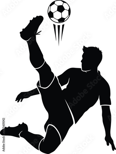 Foto Silhouette of a soccer player kicking a ball in mid air silhouette