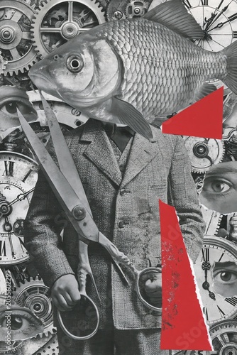 Conceptual analog collage in mid-century retro-futurism