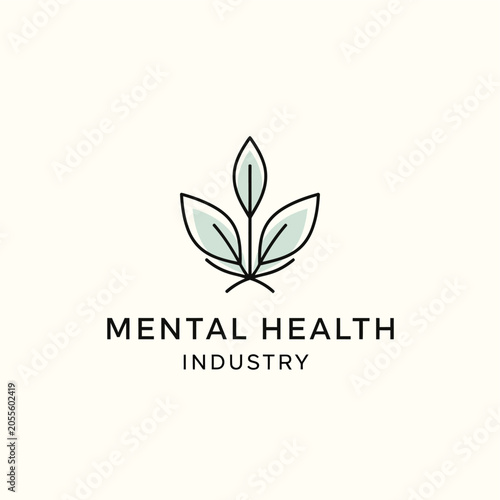 Minimalist line art logo with stylized green leaves symbolizing mental health and wellness
