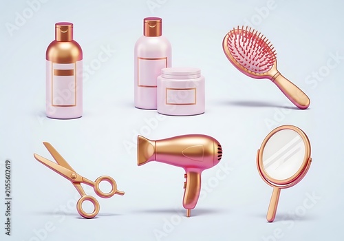 Rose Gold Hair Styling Tools and Beauty Products Display