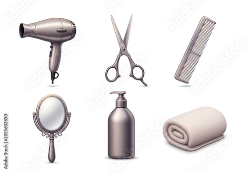 Hair and Beauty Tools Arrangement on White Background Minimalist Style