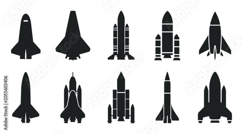Konstfotografi Rocket silhouette illustration astronaut vehicle icon, rocket launch vector miss