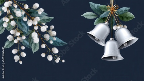Silver bells hanging from berry laden branches