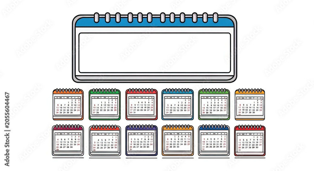 Fototapeta premium Colorful calendar pages on white background.