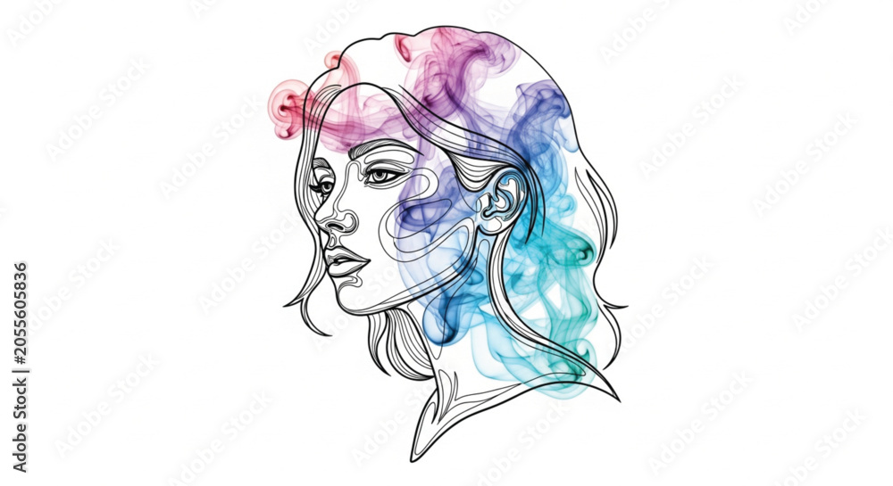Fototapeta premium Woman face profile colorful hair.