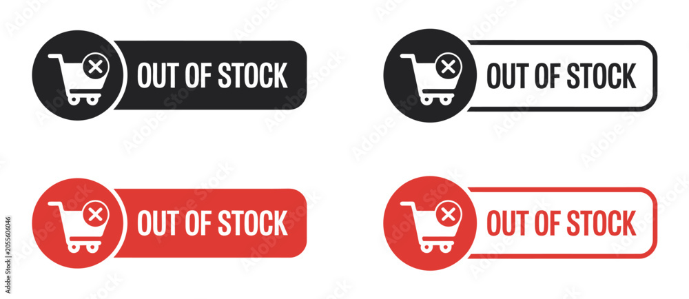 Εκτύπωση καμβά Out of stock red stamp banner signs set, retail unavailable notice labels for e