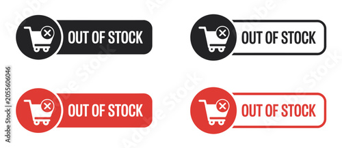 Obraz na plátně Out of stock red stamp banner signs set, retail unavailable notice labels for e