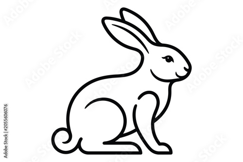 Simple line drawing of a sitting rabbit facing right side  cute animal icon
