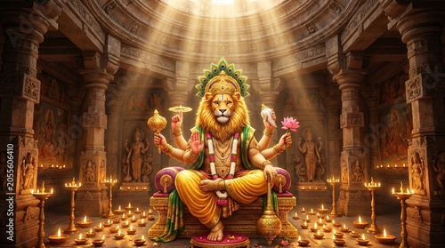 Serene Narasimha Seated in a Golden Temple