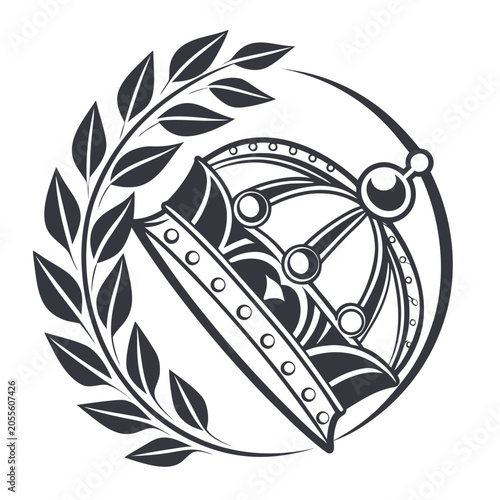 Fényképezés Royal crown crest with laurel wreath emblem monarchy heraldry achievement illust