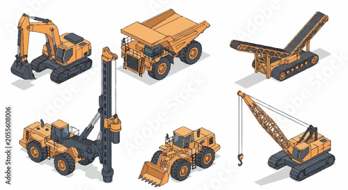 Canvastavla Collection of orange construction vehicles and heavy machinery.