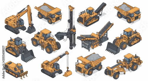 Quadro su tela Collection of orange construction vehicles and heavy machinery.