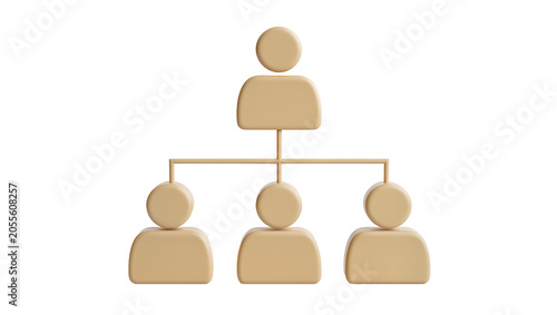 Tableau sur toile Beige 3D organizational chart with one leader and three subordinates, isolated o