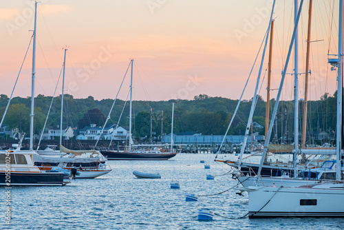 Canvastavla Stonington Borough, Connecticut, USA - Sailboats Moored In Stonington Harbor
