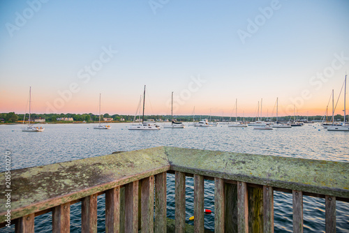 Obraz na plátně Stonington Borough, Connecticut, USA - Harbor View From Waterfront Deck At Sunri