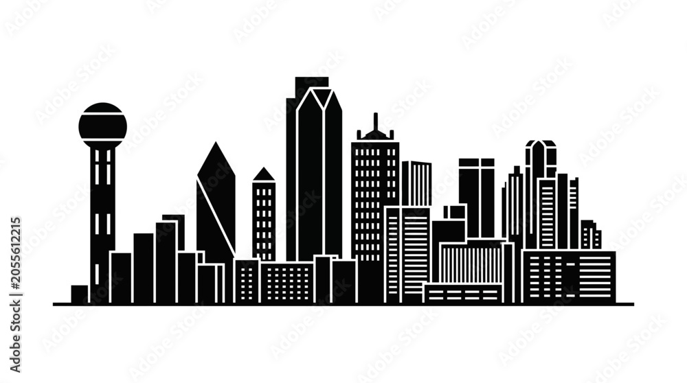 Obraz premium Dallas Skyline Silhouette Black and White Vector Art