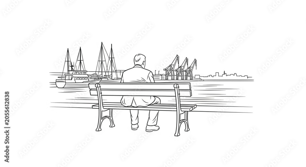 Fototapeta premium Man sitting on a wooden bench.