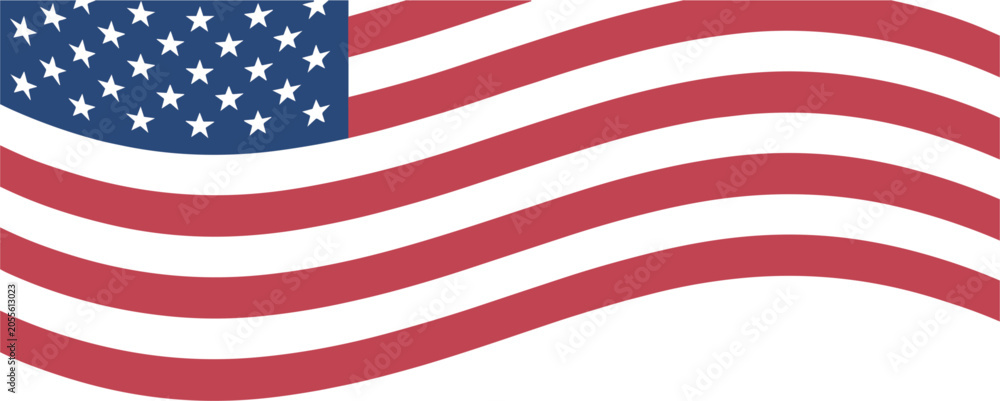 Fototapeta premium Waving American flag banner with flowing stripes patriotic USA symbol vector illustration isolated on transparent background