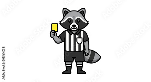 Fotografija Raccoon wearing referee uniform holding card.