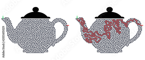 Teapot shaped maze puzzle with solution