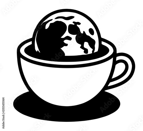 Moon in coffee cup icon isolated black and white illustration
