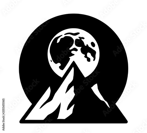 Mountain and moon icon black and white silhouette symbol