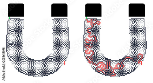 Magnet shaped maze puzzle with solution