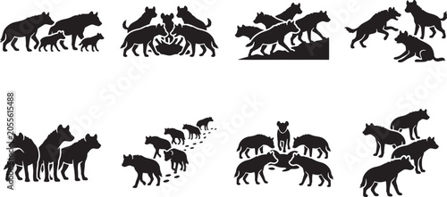 Fotografie Wild hyena pack running and hunting together on savanna
