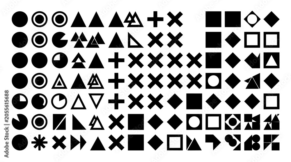 Fototapeta premium Geometric Shapes Collection Black Silhouettes On A White Background