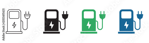 фотографія EV charging station icon set, electric vehicle charger symbols, plug energy char