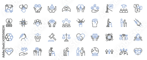Inclusivity, Accessibility, Diversity and Community Support Line Icons Set Editable Stroke Vector Illustration