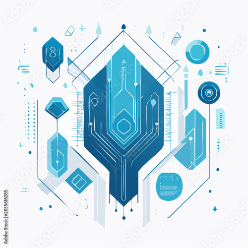 Abstract Blue Geometric Circuit Board Design
