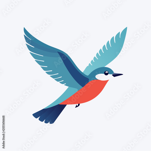 Stylized Blue Bird in Flight