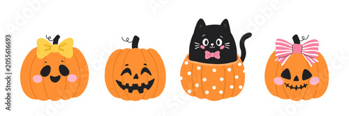 Obraz na plátně Halloween pumpkin jack o lantern elements