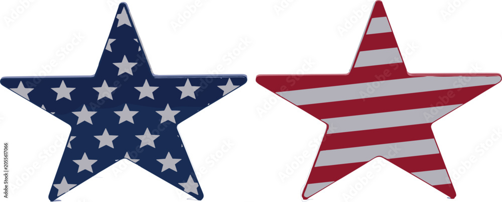 Fototapeta premium Patriotic star icons with American flag patterns representing USA pride freedom celebration vector illustration set