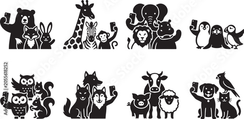 Photography Cute groups of wild animals taking a selfie silhouettes