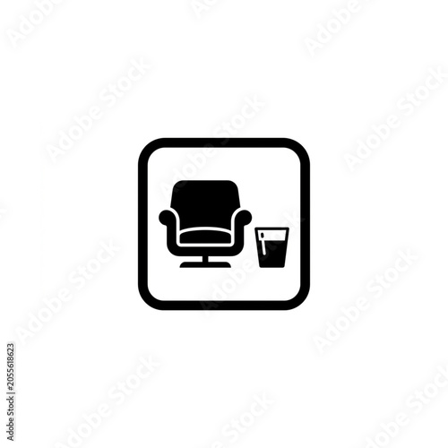 Minimalist vector graphic icon featuring a comfortable lounge armchair design