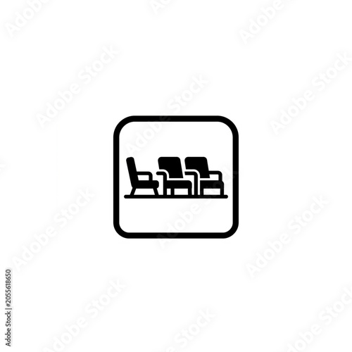 Simple black vector illustration of three waiting room chairs icon