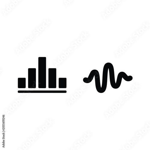 Quadro em tela Bar graph and sine wave silhouettes on a white background