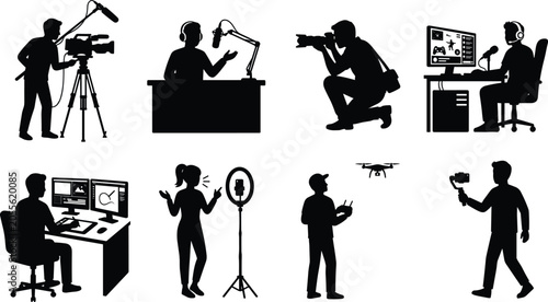 Obraz na płótnie Digital Content Creator and Media Production Silhouette Collection with Camerama